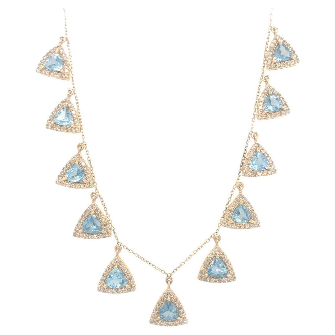 Diamond and aquamarine 14 Kt gold necklace