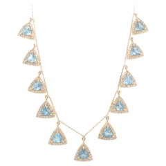 Halskette aus 14-karätigem Gold mit Diamanten und Aquamarin