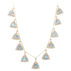 Diamond and aquamarine 14 Kt gold necklace