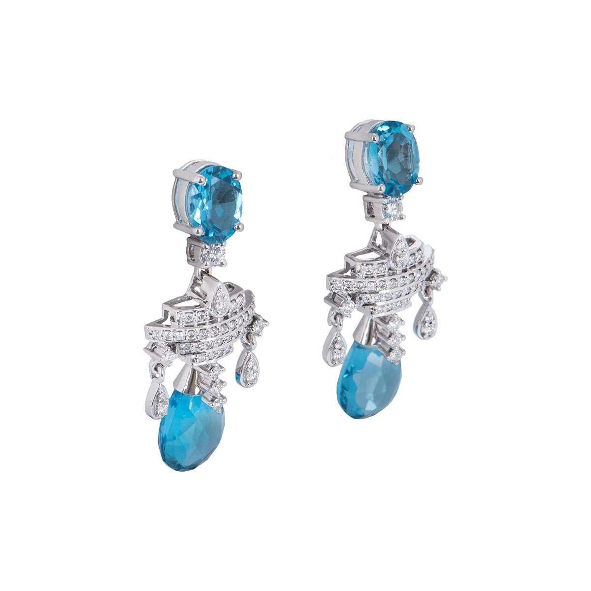 Diamond and Aquamarine Drop Earrings 15.20 carat aquamarine In New Condition In London, GB