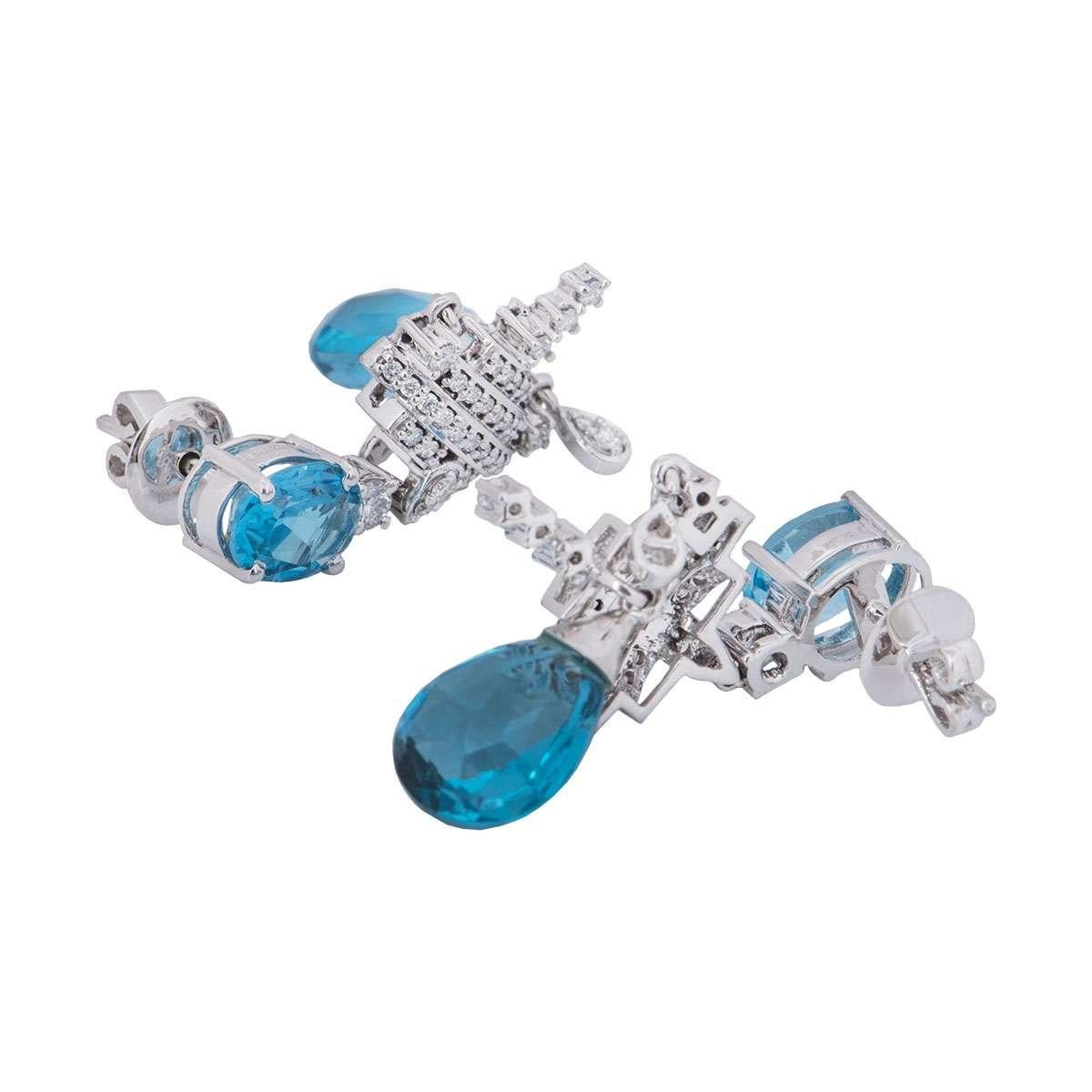 Women's Diamond and Aquamarine Drop Earrings 15.20 carat aquamarine