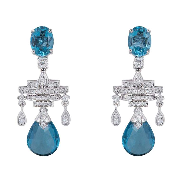 Diamond and Aquamarine Drop Earrings 15.20 carat aquamarine
