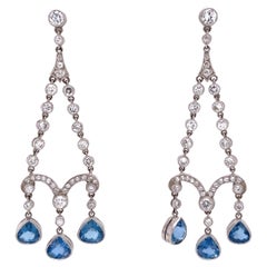 Diamond and Aquamarine Platinum Art Deco Style Chandelier Earrings