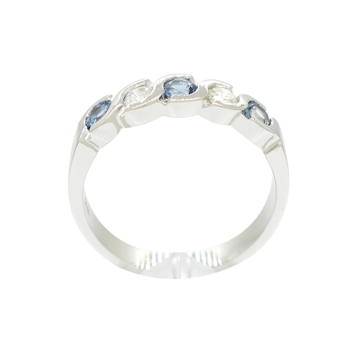 Contemporary Diamond and Aquamarine Wedding Band in Solid White Gold Bezel Setting For Sale