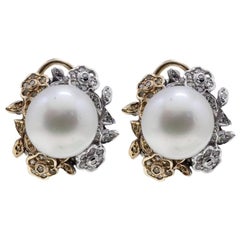 Boucles d'oreilles en diamant et perles d'Australie