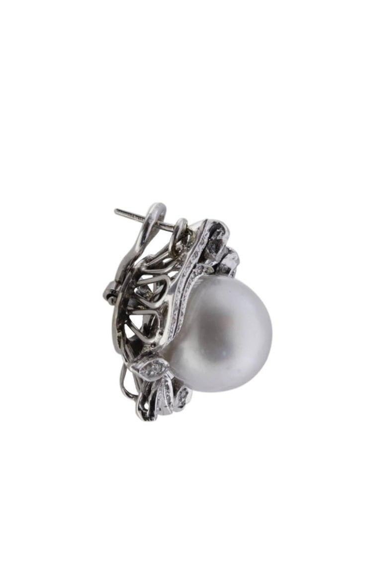 Diamond and Australian Pearl Gold Earrings For Sale at 1stdibs