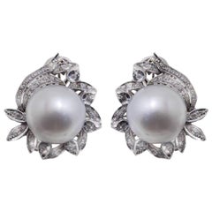 Diamond and Australian Pearl Gold Earrings