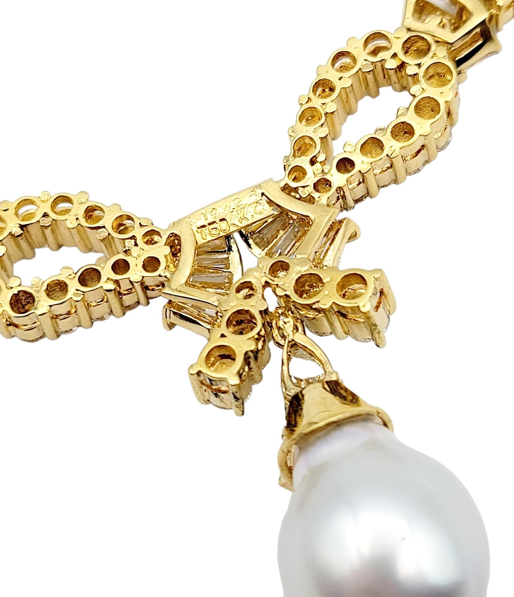 Diamond and Baroque Culture Pearl Drop Rope Chain Necklace in 18K Yellow Gold In Good Condition For Sale In Scottsdale, AZ