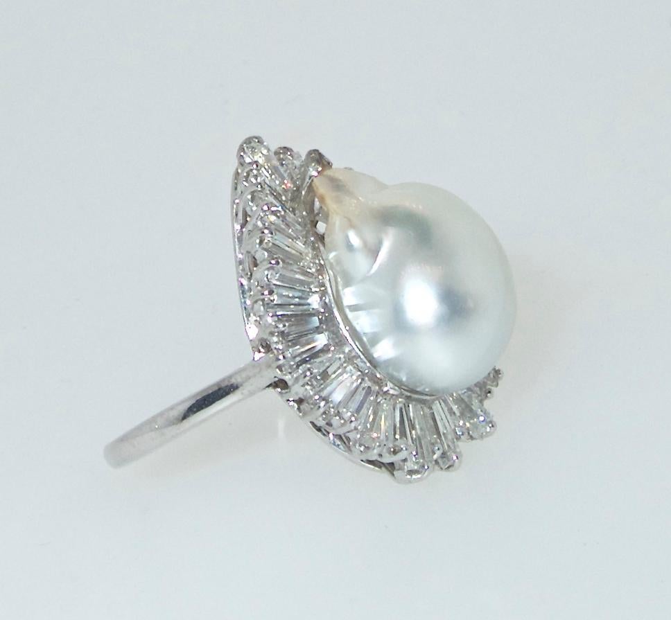 Contemporary Diamond and Baroque Pearl Ring