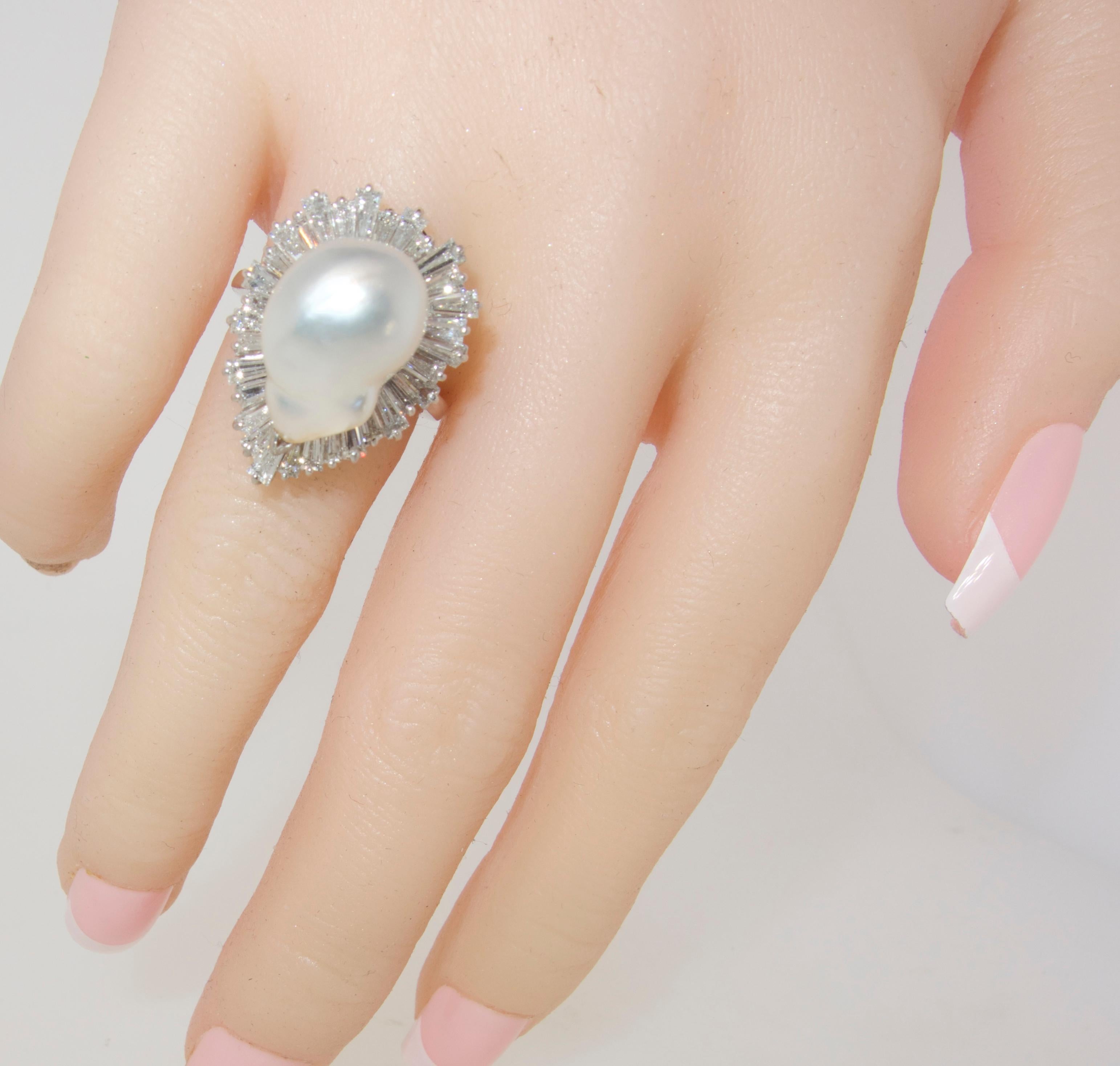 Diamond and Baroque Pearl Ring 1