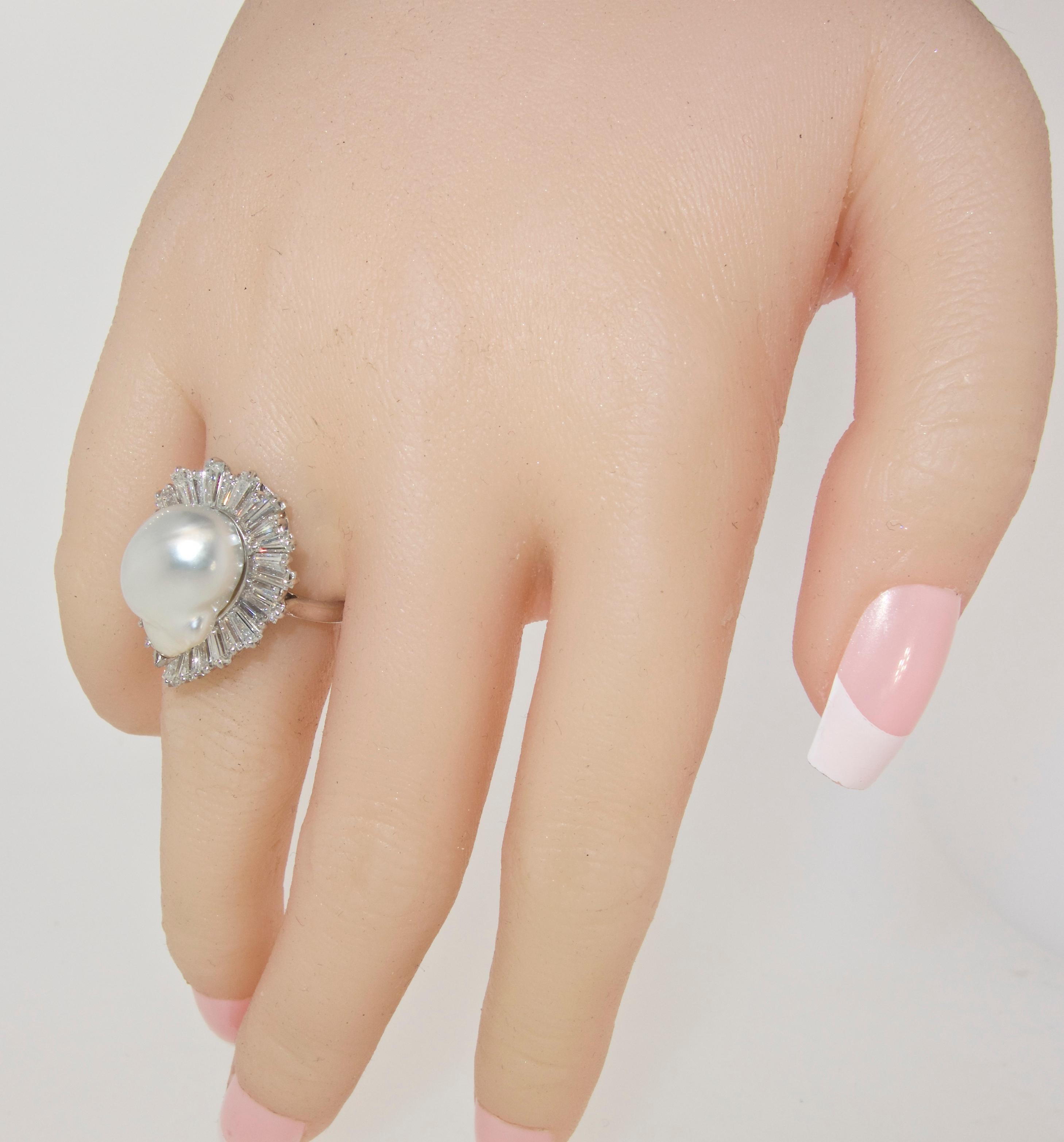 Diamond and Baroque Pearl Ring 2
