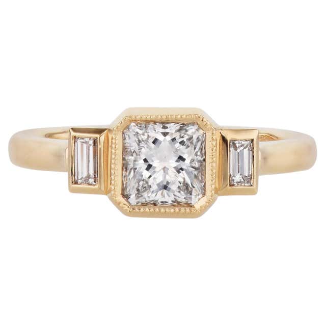 Square and Round Bezel Set Diamond Engagement Ring For Sale at 1stDibs
