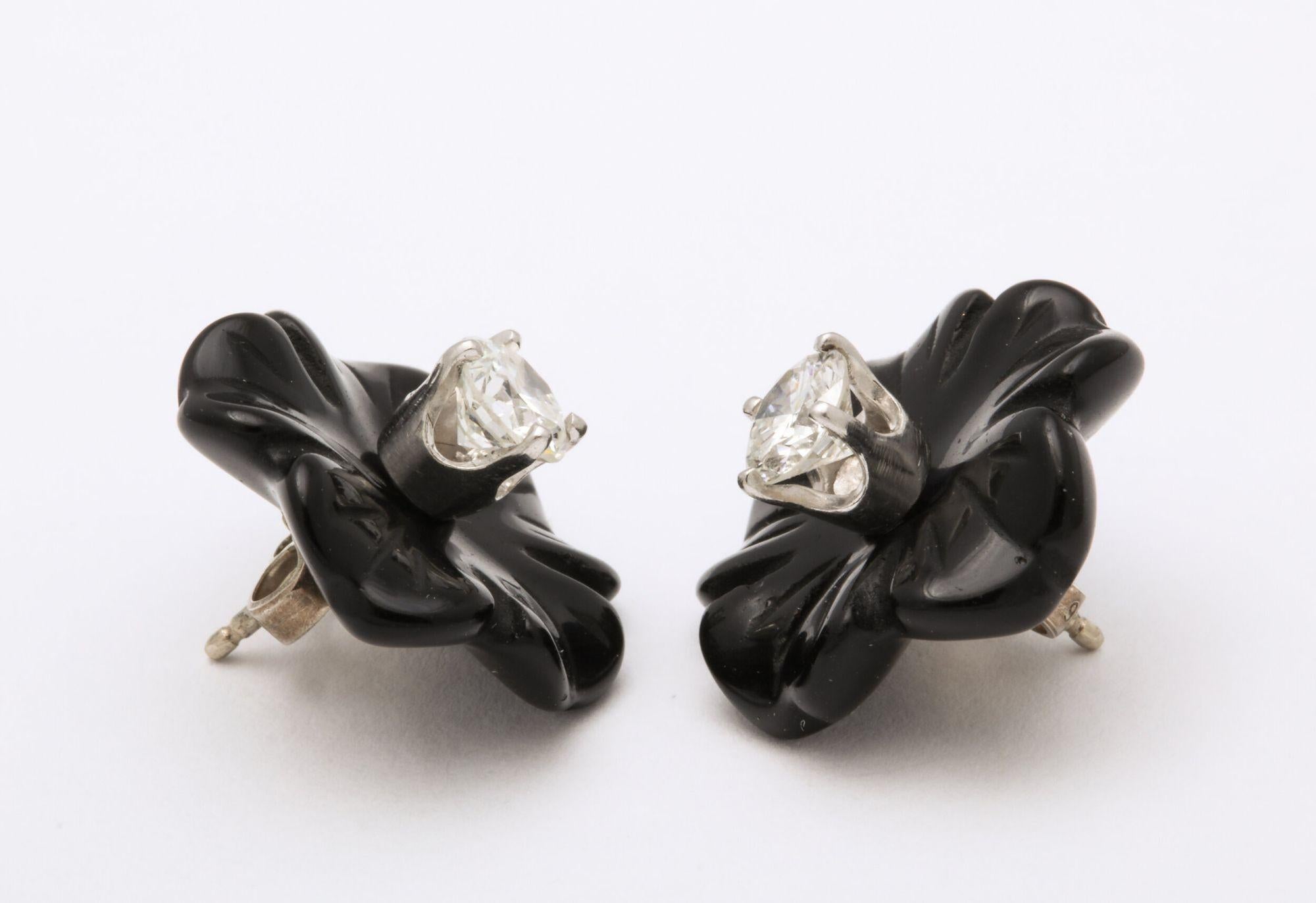 Diamond and Black Coral Earrings For Sale 1