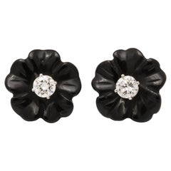 Vintage Diamond and Black Coral Earrings