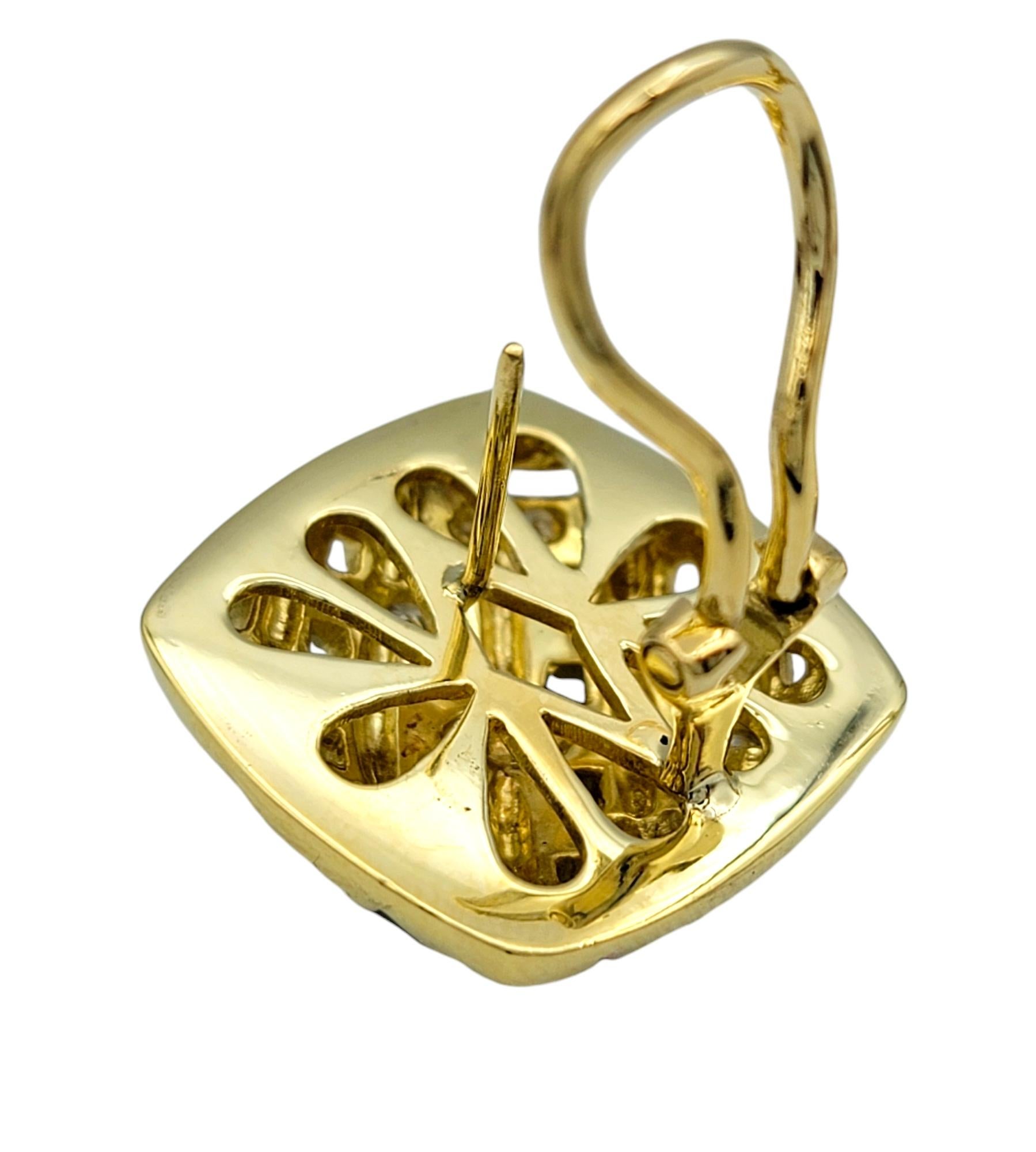 Boucles d'oreilles Omega en or jaune 18 carats, diamants et émail noir en forme de panier Bon état - En vente à Scottsdale, AZ