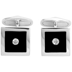 Gemelli con diamante e smalto nero in oro bianco 18 carati
