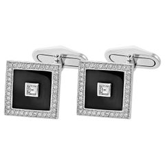 Diamond and Black Enamel Cufflinks in 18k White Gold