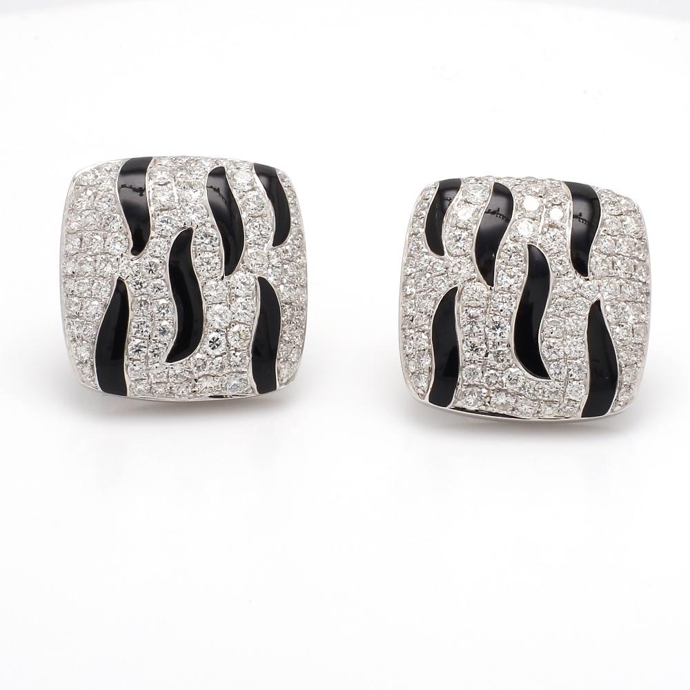 Women's Diamond and Black Enamel Earrings For Sale