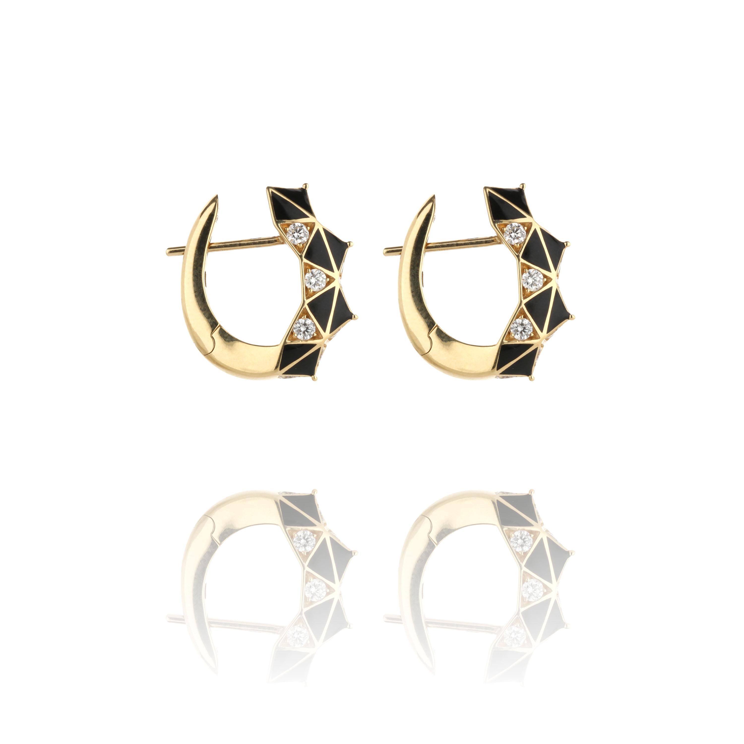 Contemporary Diamond and Black Enamel Hoop Earrings For Sale