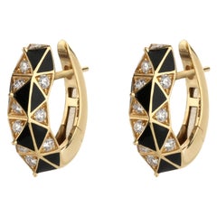 Diamond and Black Enamel Hoop Earrings