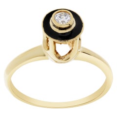 Vintage Diamond and Black Enamel Ring in 14k Yellow Gold