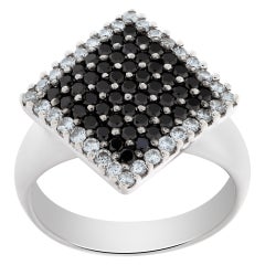 Vintage Diamond and Black Hematite Ring in 18k White Gold