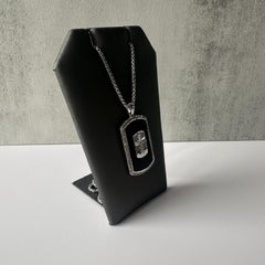 Diamond and Black Onyx Cross Necklace in Sterling Silver - 0.35ctw Dia, New, 22"