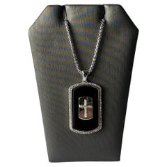 Diamond and Black Onyx Cross Necklace in Sterling Silver - 0.35ctw Dia, New, 22"