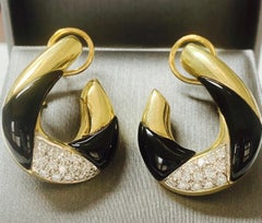 Diamond and Black Onyx Earrings in 14 Karat Yellow Gold
