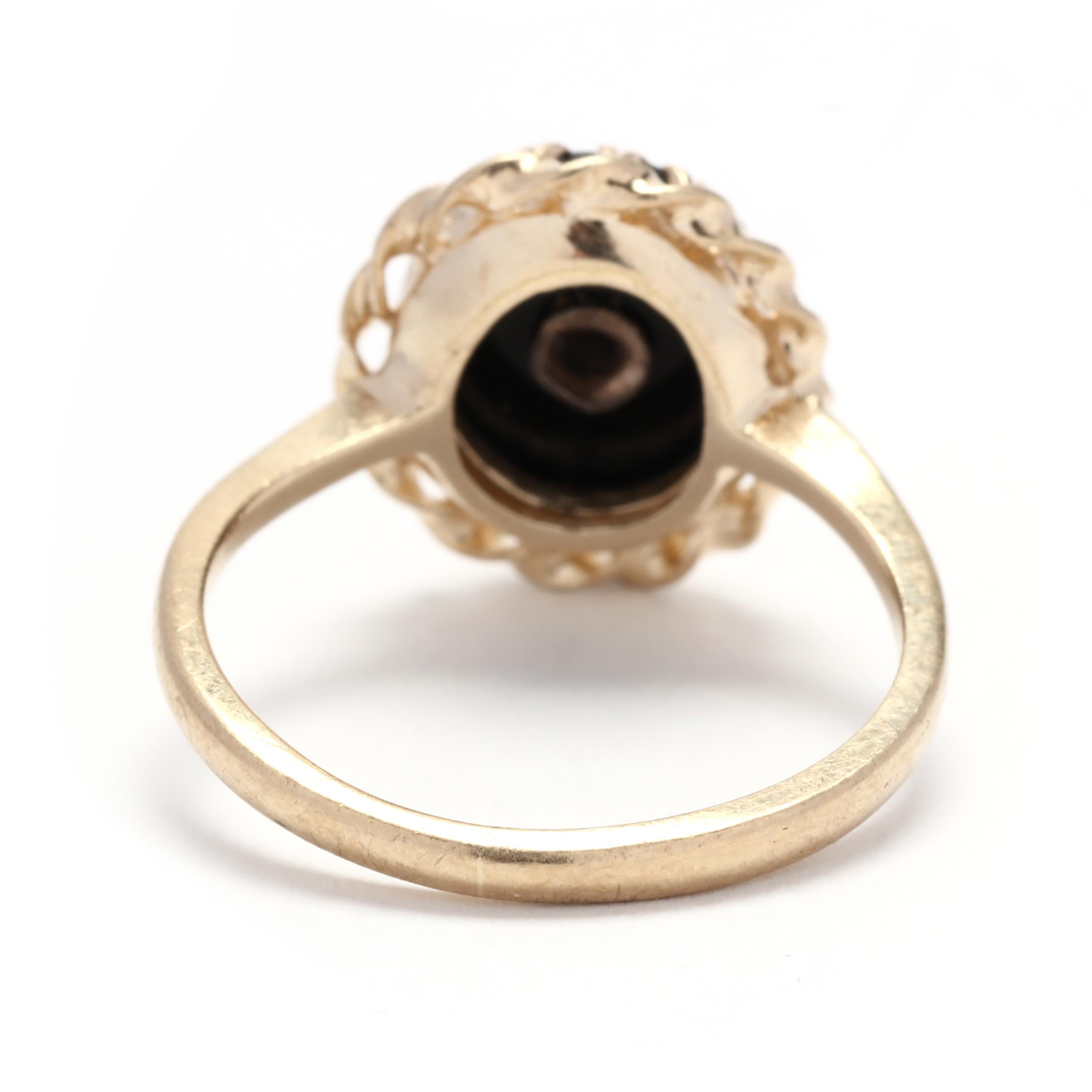 Oval Cut Diamond and Black Onyx Oval Ring, 10k Yellow Gold, Ring Size 5.5, Fancy Ring  For Sale