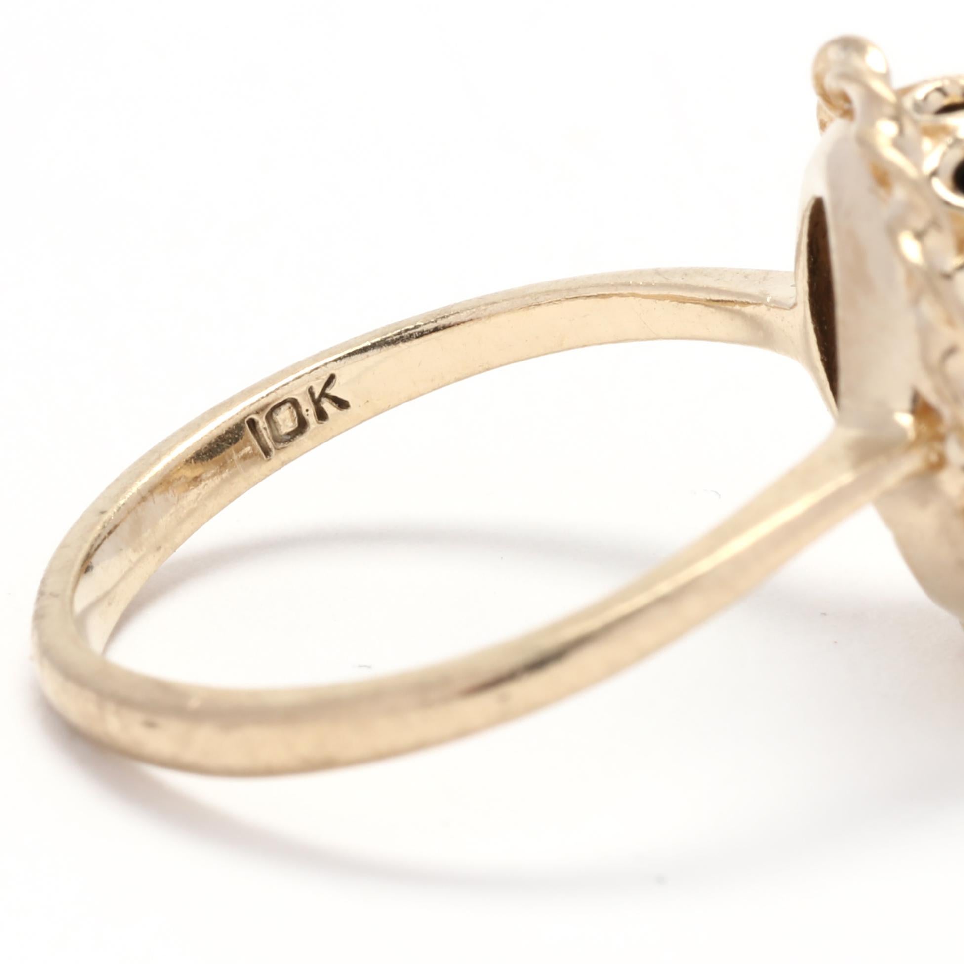 Ovaler Ring mit Diamant und schwarzem Onyx, 10k Gelbgold, Ring Größe 5,5, Ausgefallener Ring  für Damen oder Herren