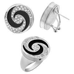 Diamond and Black Onyx Swirl Earring and Ring Set