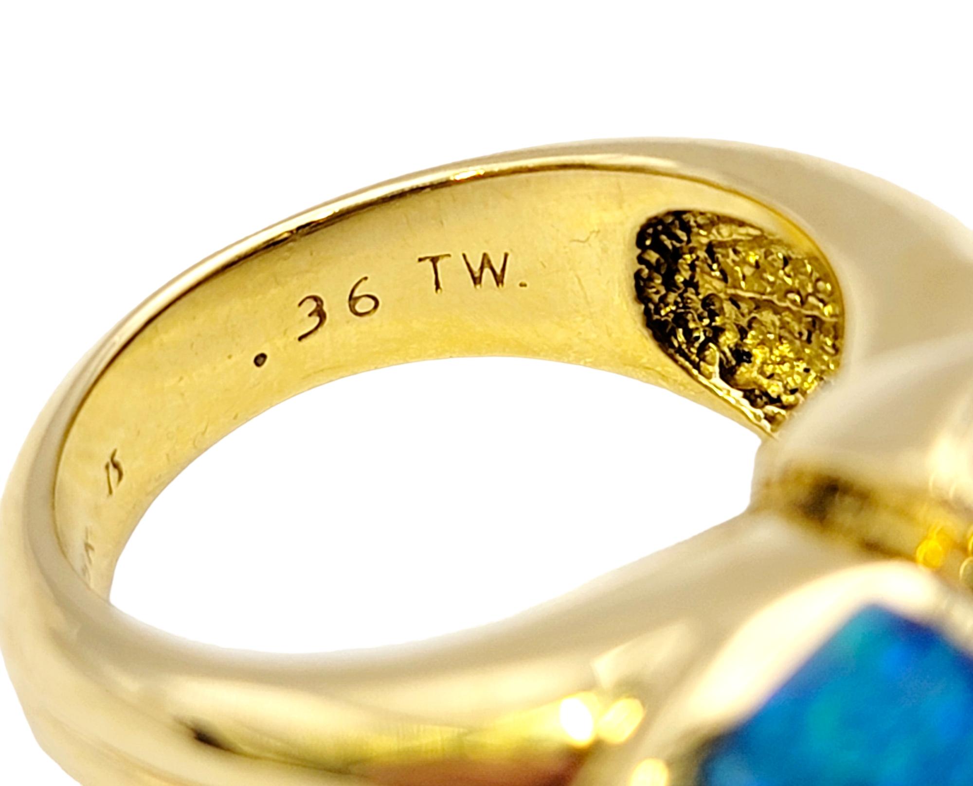 Diamond and Black Opal Inlay Domed Band Ring in 18 Karat Yellow Gold For Sale 3