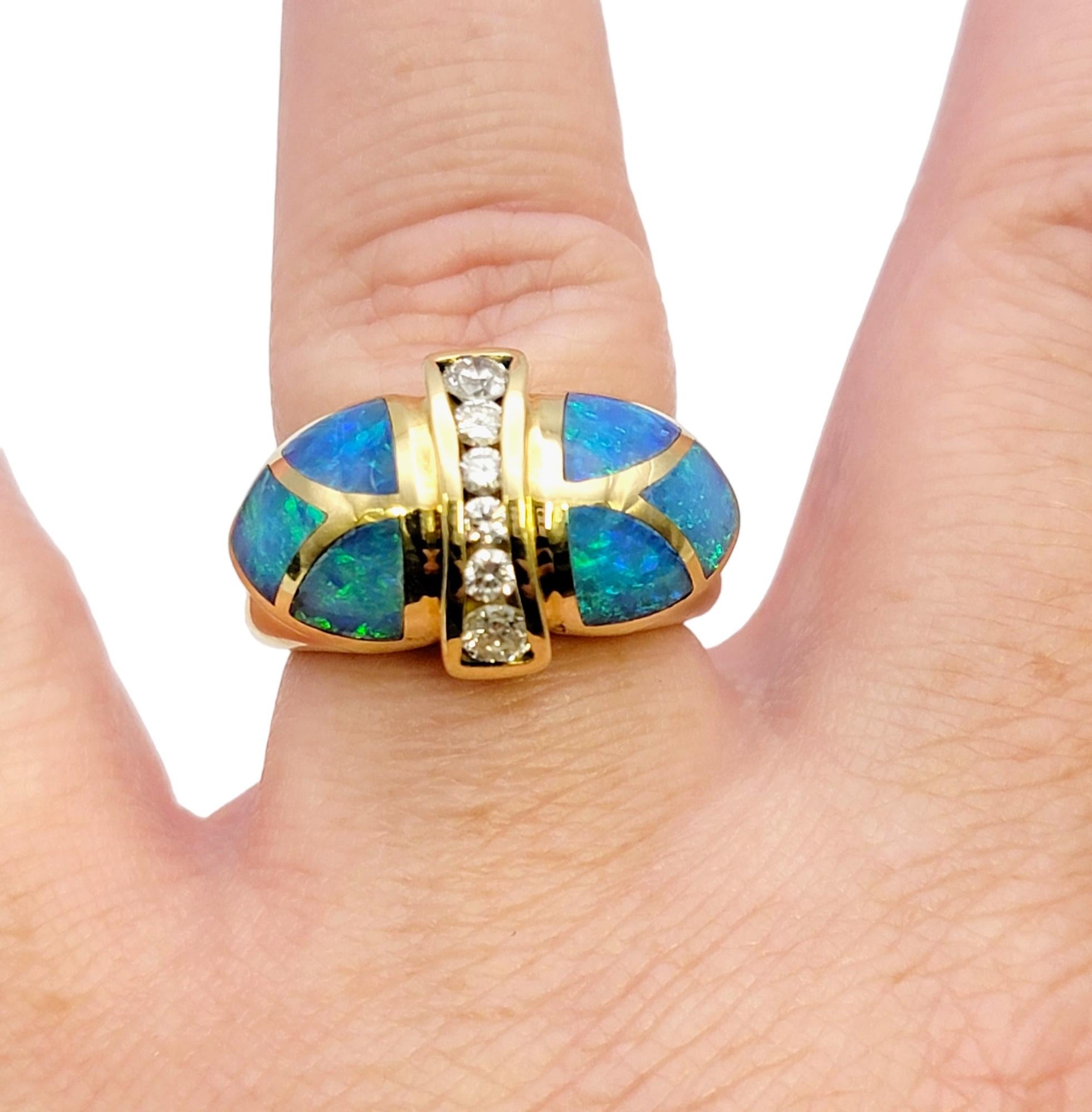 Diamond and Black Opal Inlay Domed Band Ring in 18 Karat Yellow Gold For Sale 4