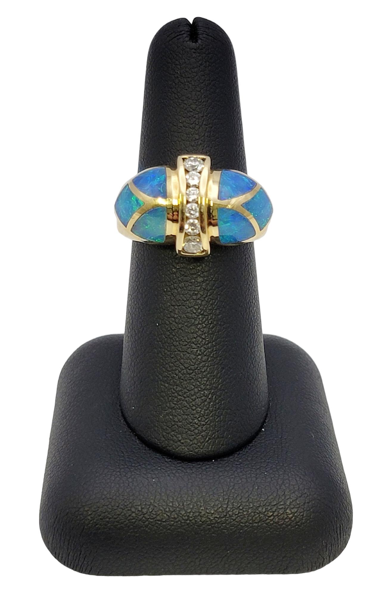 Diamond and Black Opal Inlay Domed Band Ring in 18 Karat Yellow Gold For Sale 6