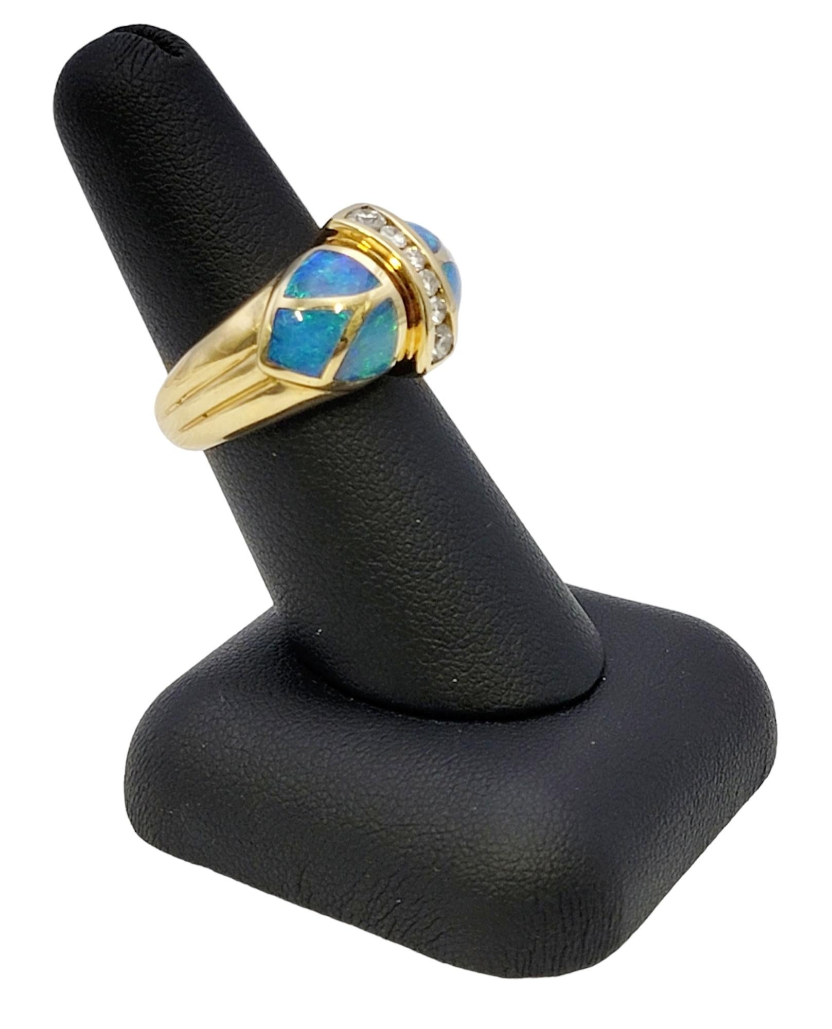 Diamond and Black Opal Inlay Domed Band Ring in 18 Karat Yellow Gold For Sale 7