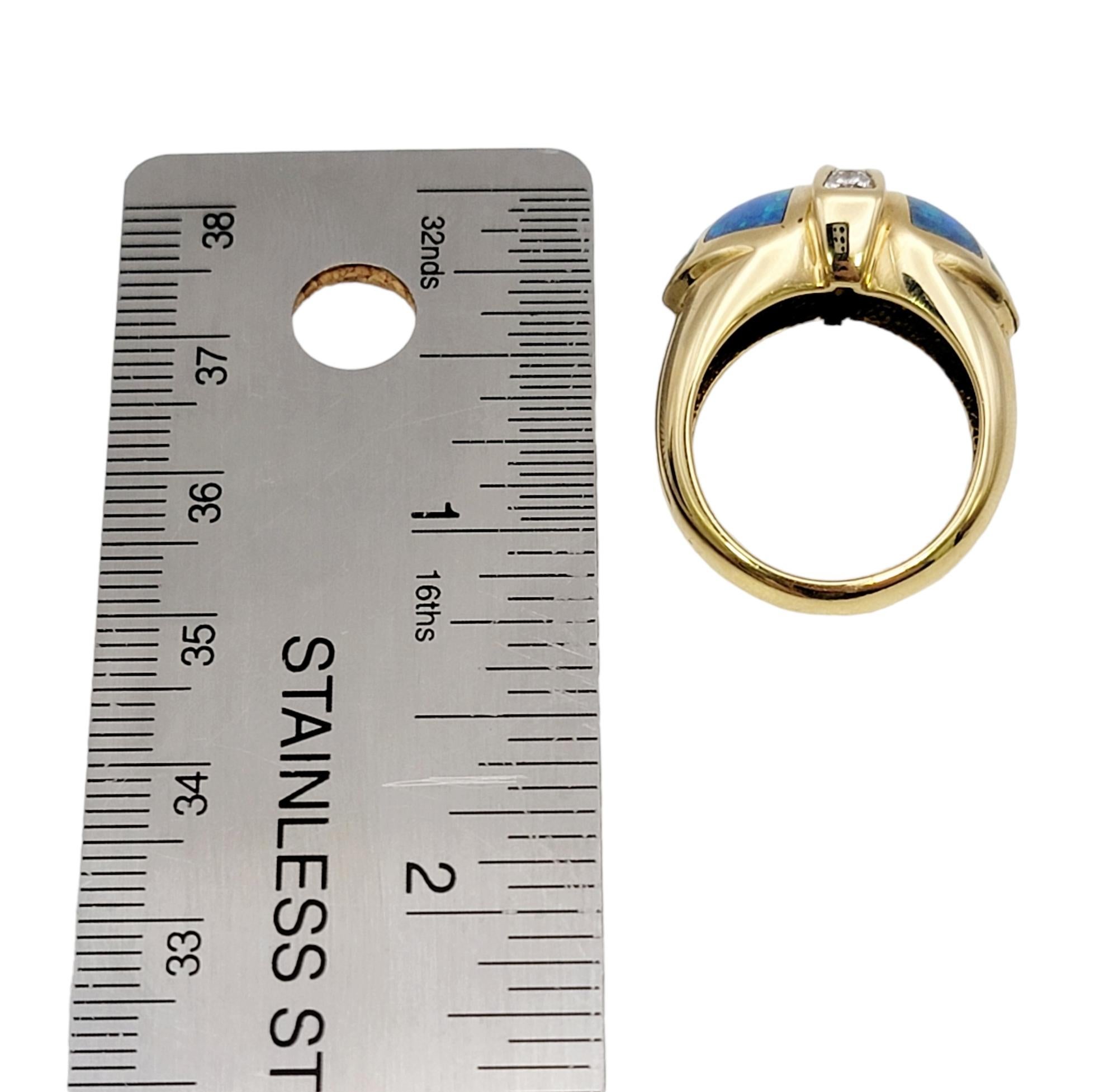 Diamond and Black Opal Inlay Domed Band Ring in 18 Karat Yellow Gold For Sale 7