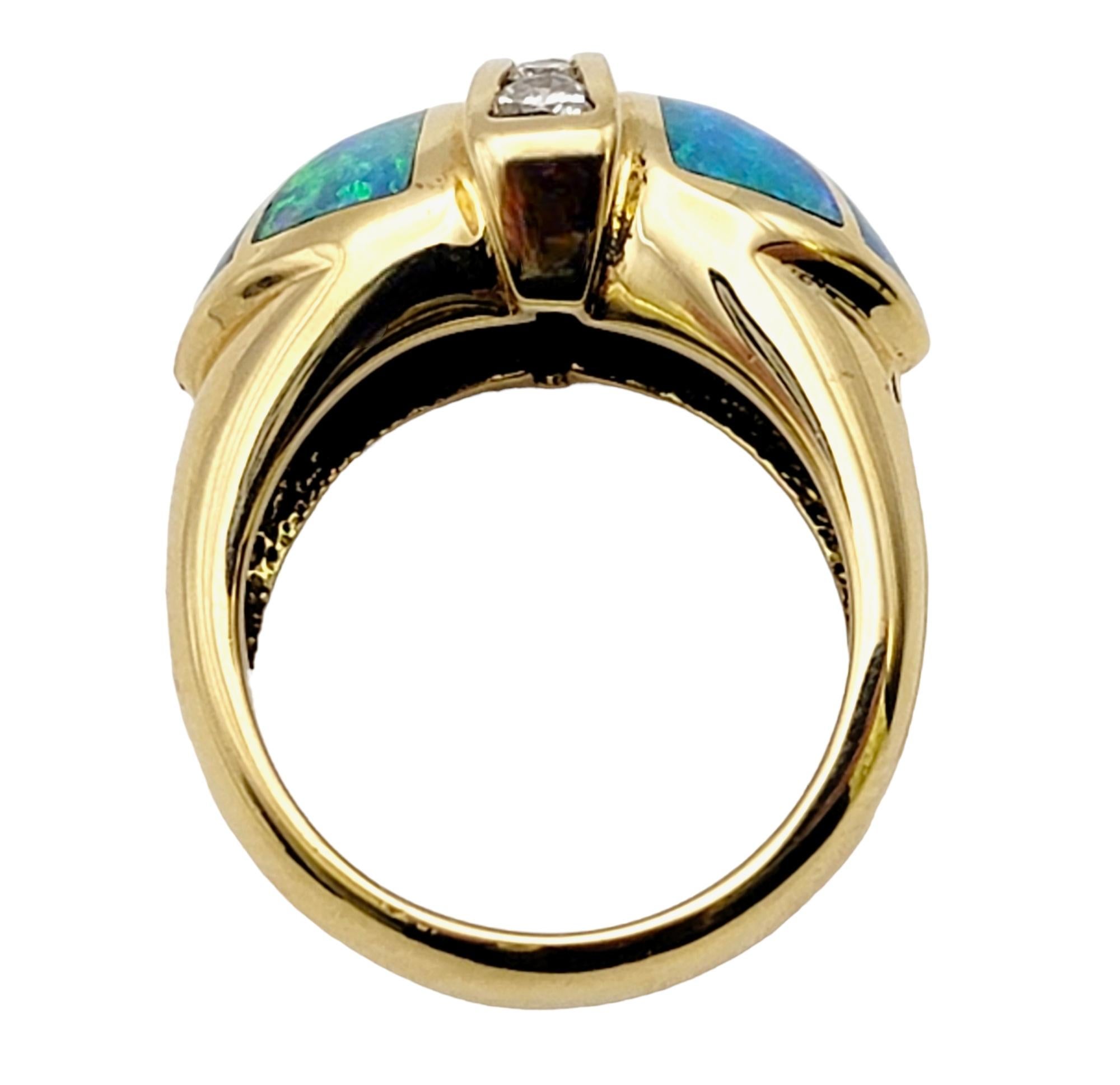 Diamond and Black Opal Inlay Domed Band Ring in 18 Karat Yellow Gold For Sale 1