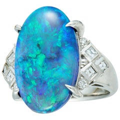 Diamond and Black Opal Platinum Oval Ring