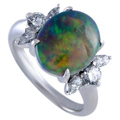 Diamond and Black Opal Platinum Ring