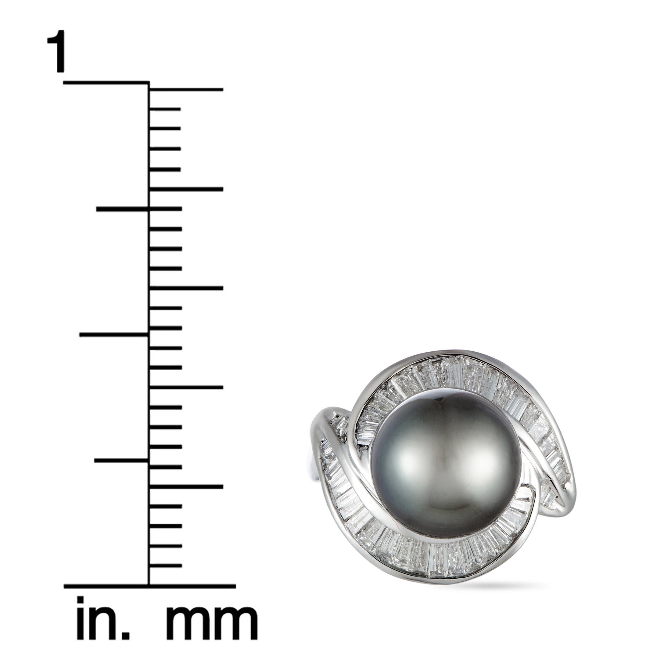 Diamond and Black Pearl Platinum Ring 1