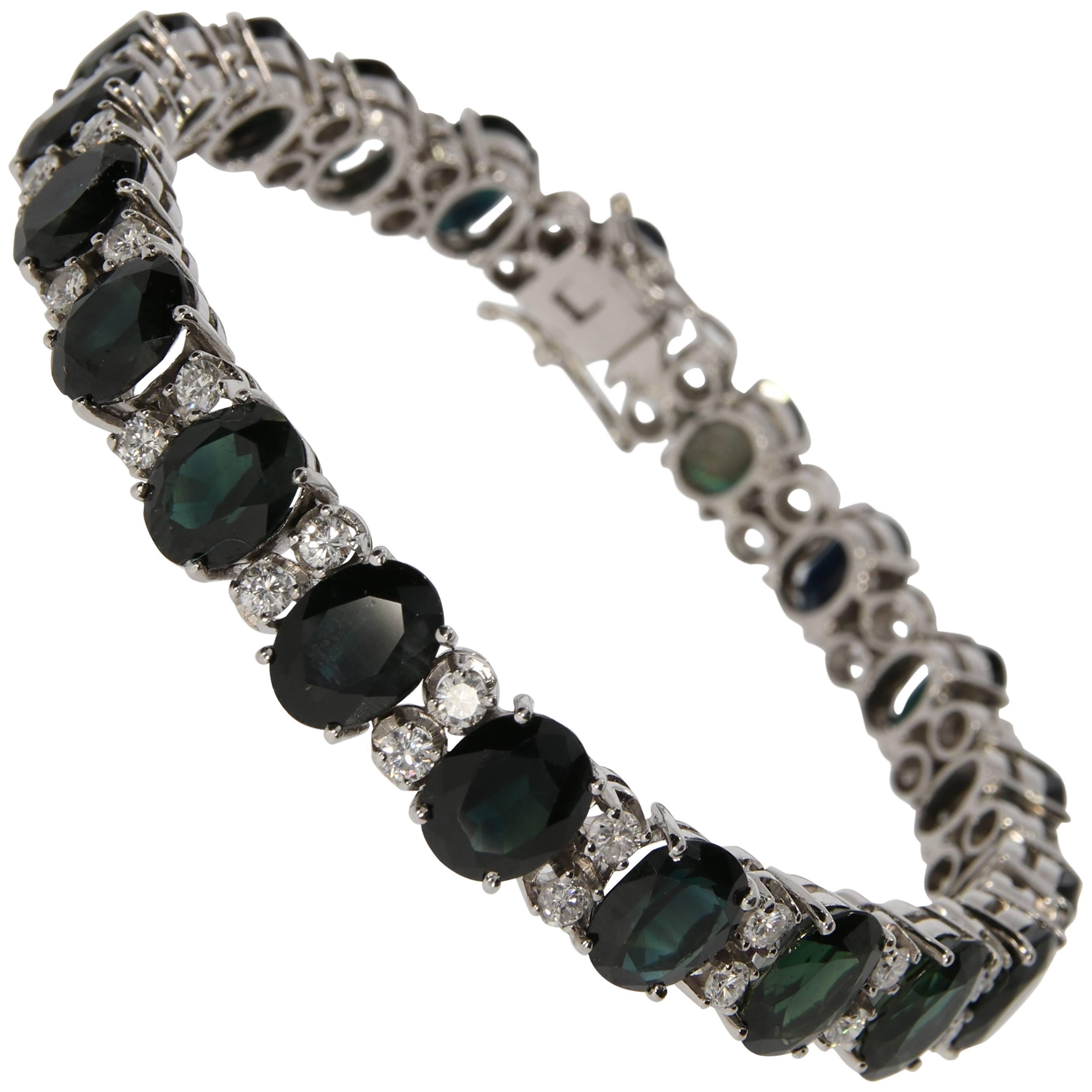 Diamond and Black Sapphire Bracelet, circa 1960s For Sale