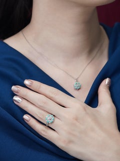 Diamond and Blue Enamel Art Deco Style Floral Cluster Ring in 14K White Gold