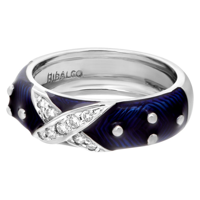 Diamond and Blue Enamel Ring in 18k White Gold For Sale at 1stDibs