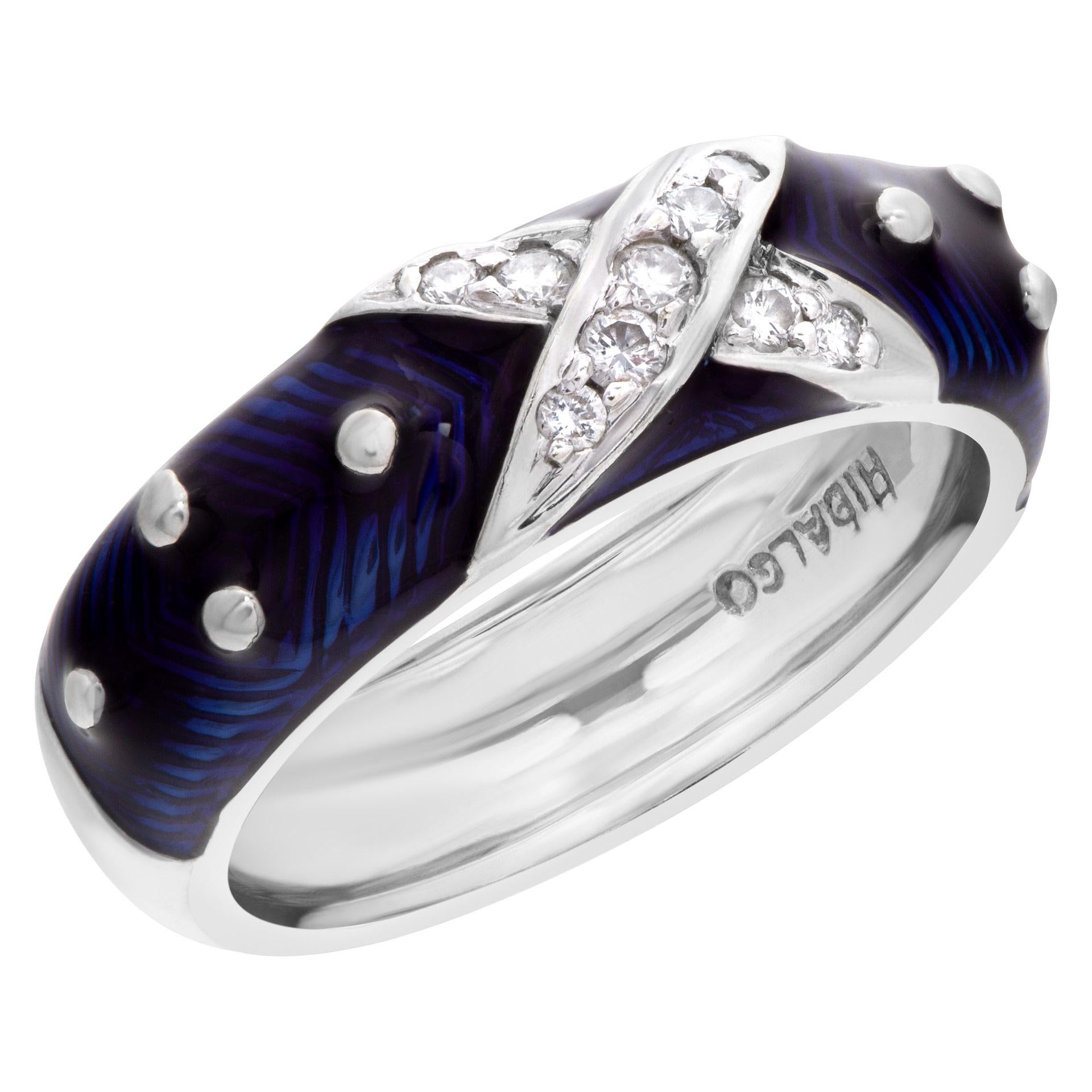 Women's Diamond and Blue Enamel Ring in 18k White Gold For Sale