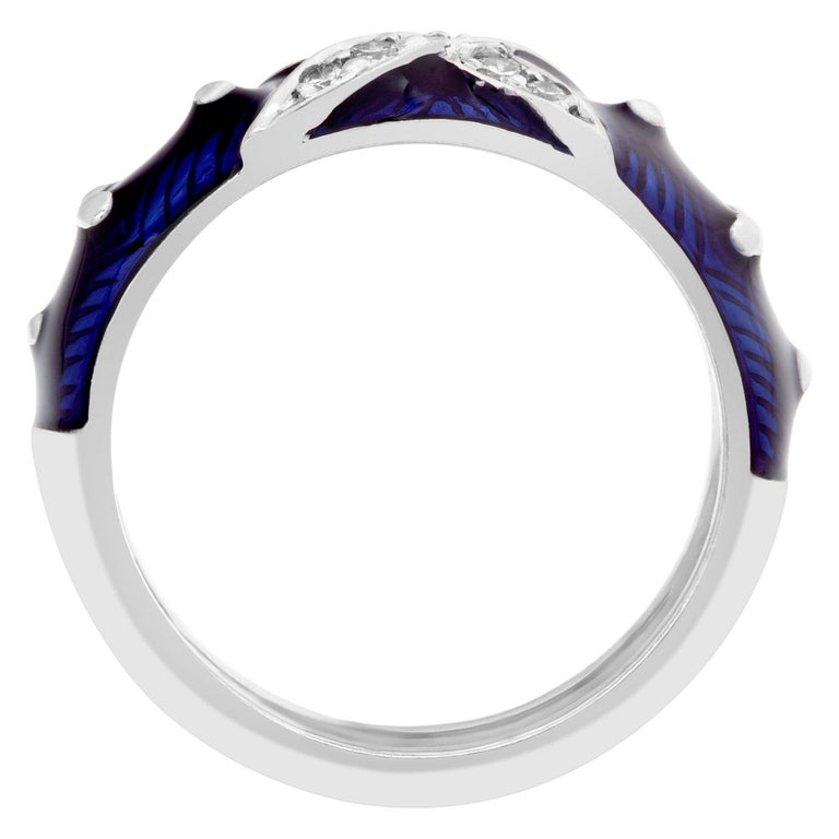 Diamond and Blue Enamel Ring in 18k White Gold For Sale at 1stDibs