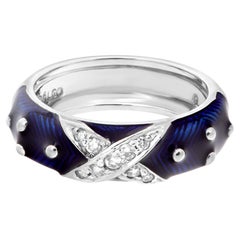 Diamant- und blauer Emaille-Ring aus 18k Weißgold