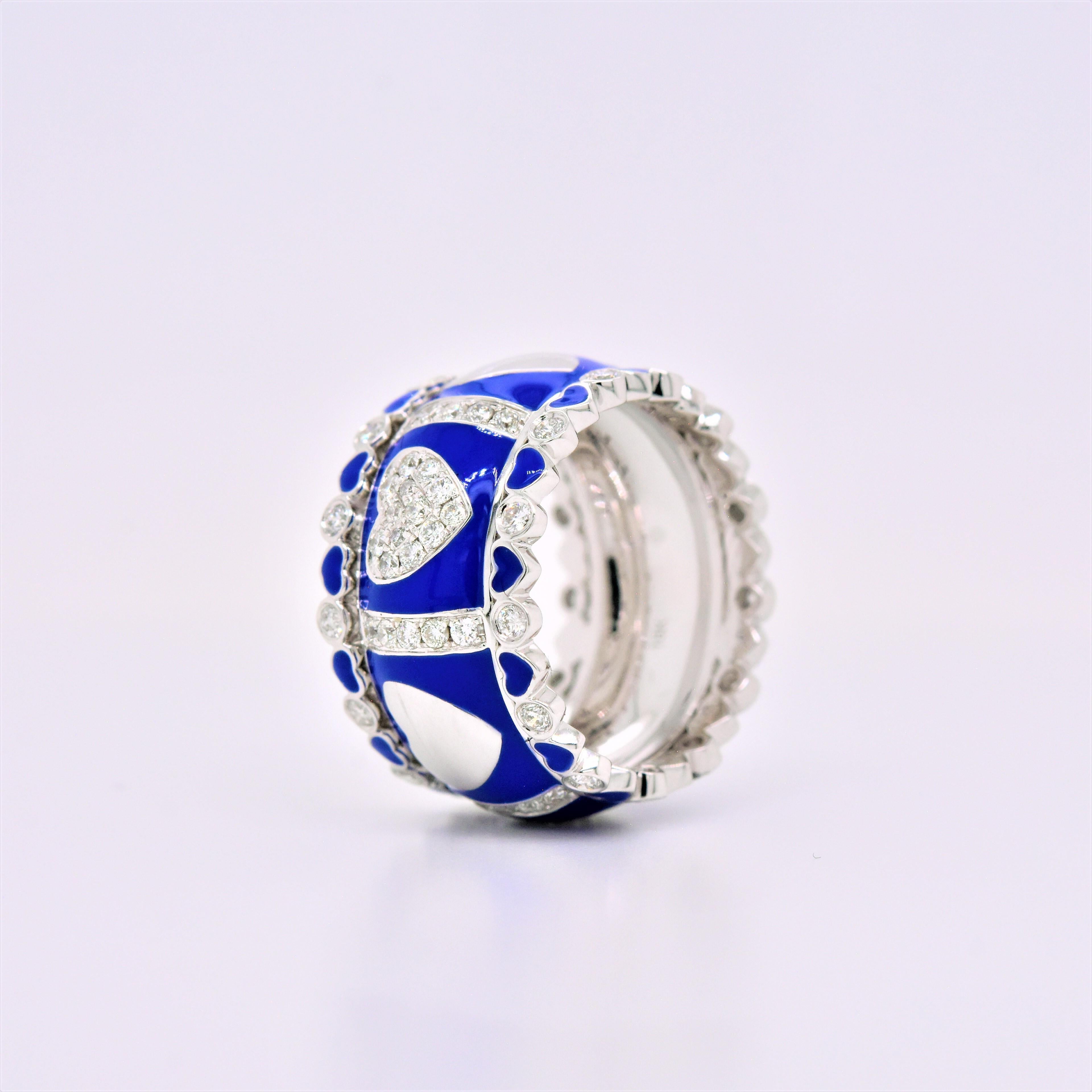 Gorgeous and Trendy 18k White Gold with Blue Enamel and Diamond Inlay 