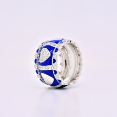 18k White Gold & Enamel Triple Stack Band "Hearts & Diamonds" in Blue