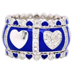 Bracelet à trois empiècements en or blanc 18 carats et émail « Hearts & Diamonds » en bleu